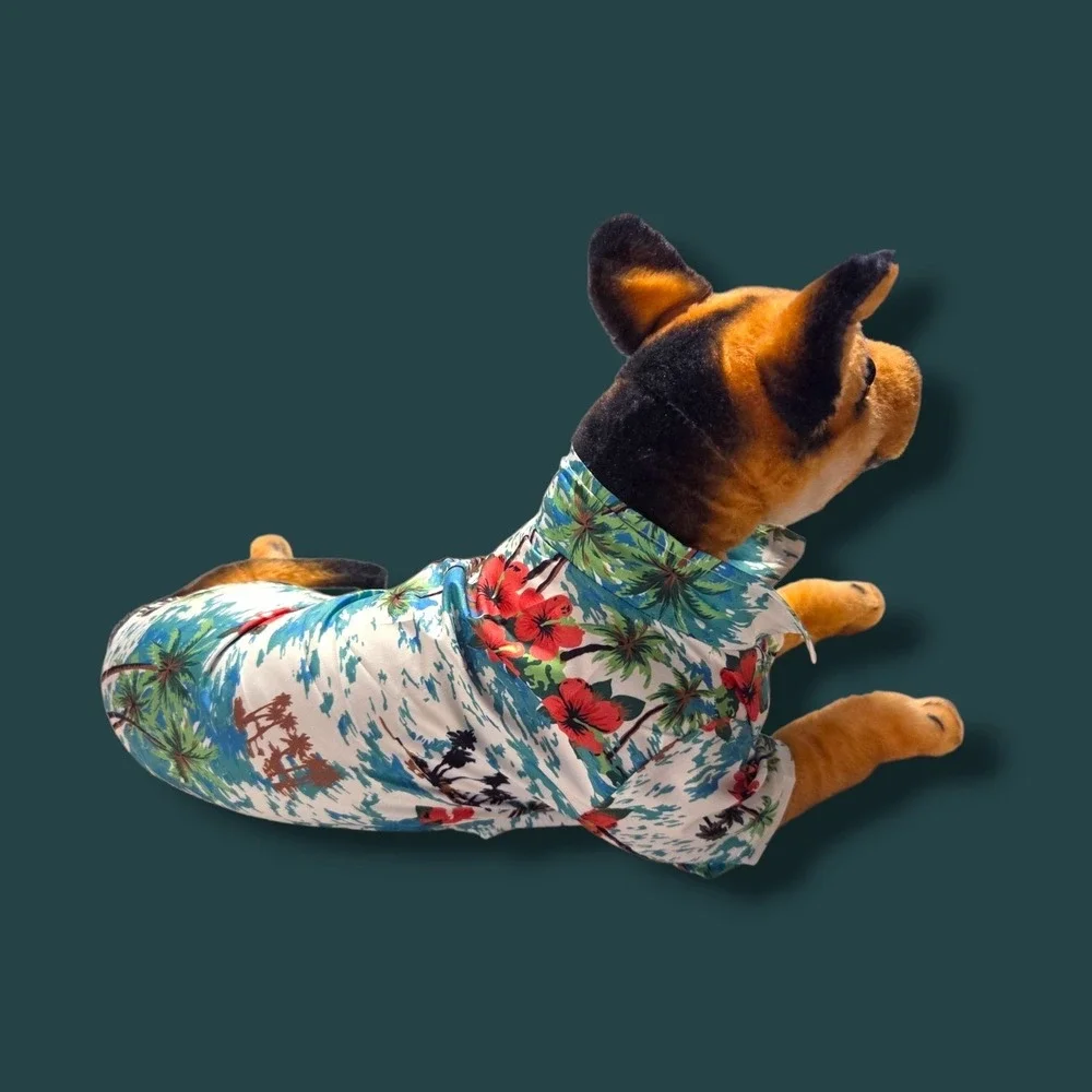 Tropical Palm Tree Hibiscus Pet Hawaiian Shirt Blue Size L Dog‎ Clothes